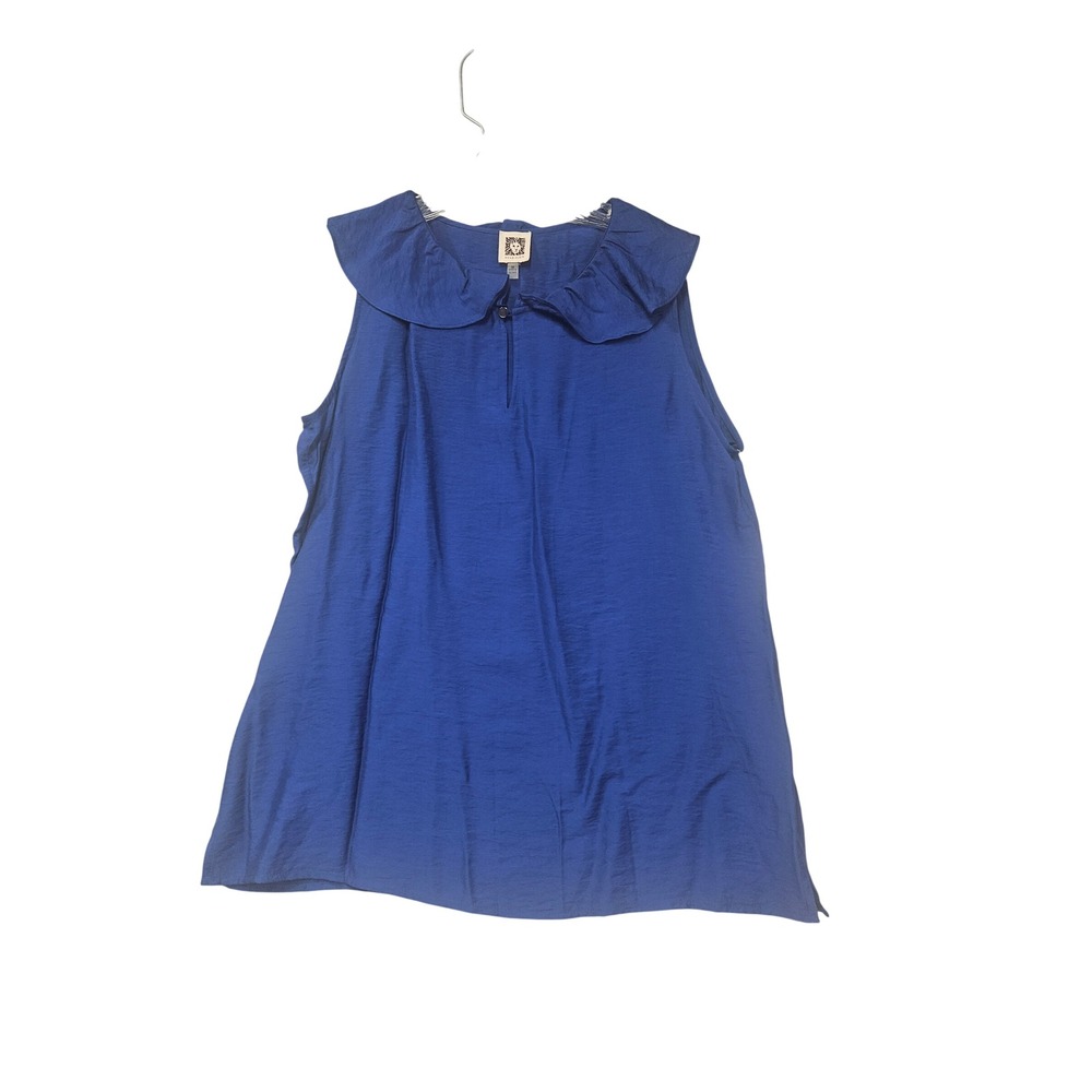 Anne Klein Women Ultramarine Blue Ruffle Collar Sleeveless Blouse M 10564418-F43